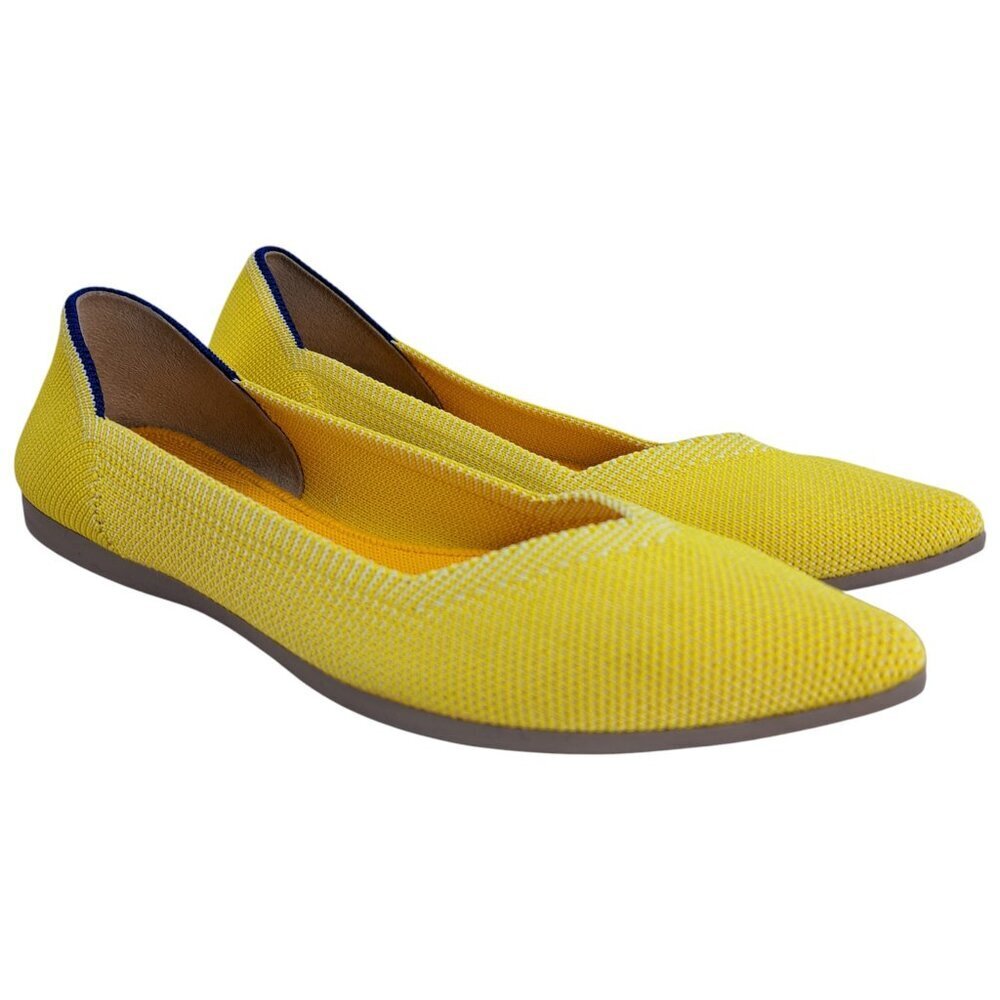 Rothys The Point Pointed Toe Ballet Flat Size 5 Yellow Slip On Knit Casual